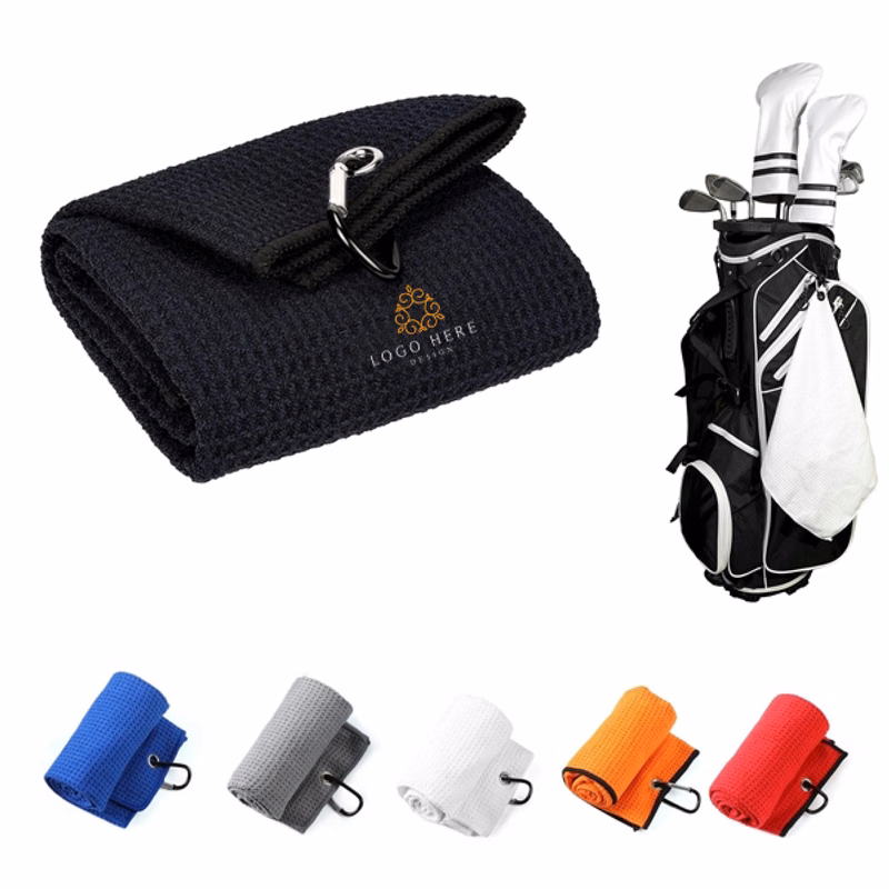 MOQ 50 16x24 Microfiber Waffle Golf Towel With Clip