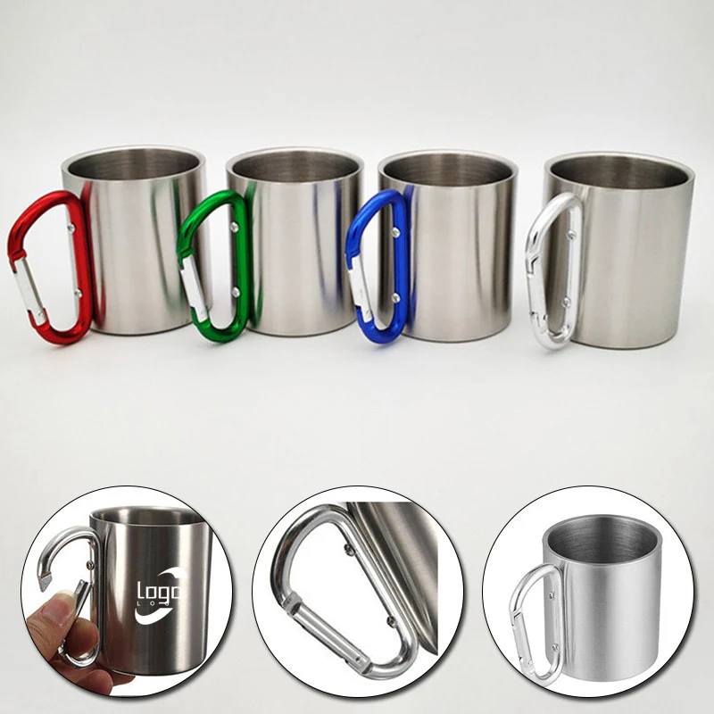 10oz Stainless Steel Mug with Carabiner Handle 1