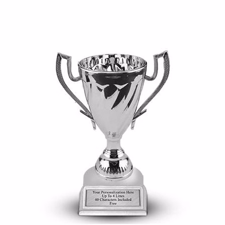 Cup Trophy: 7", white plastic slant Front bas