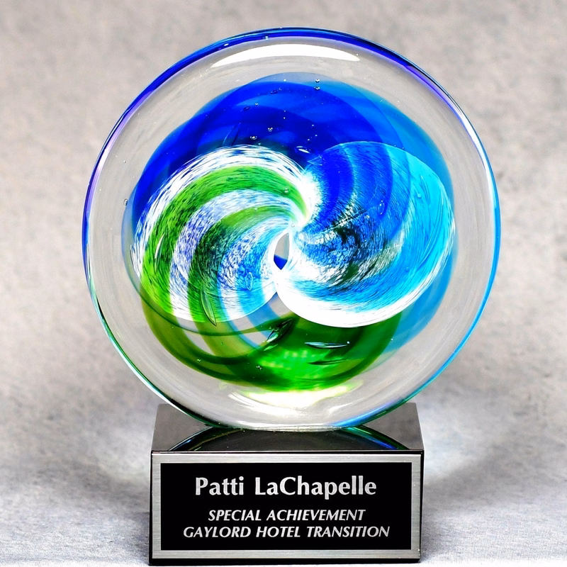 Circle Art Glass On Black Glass Base