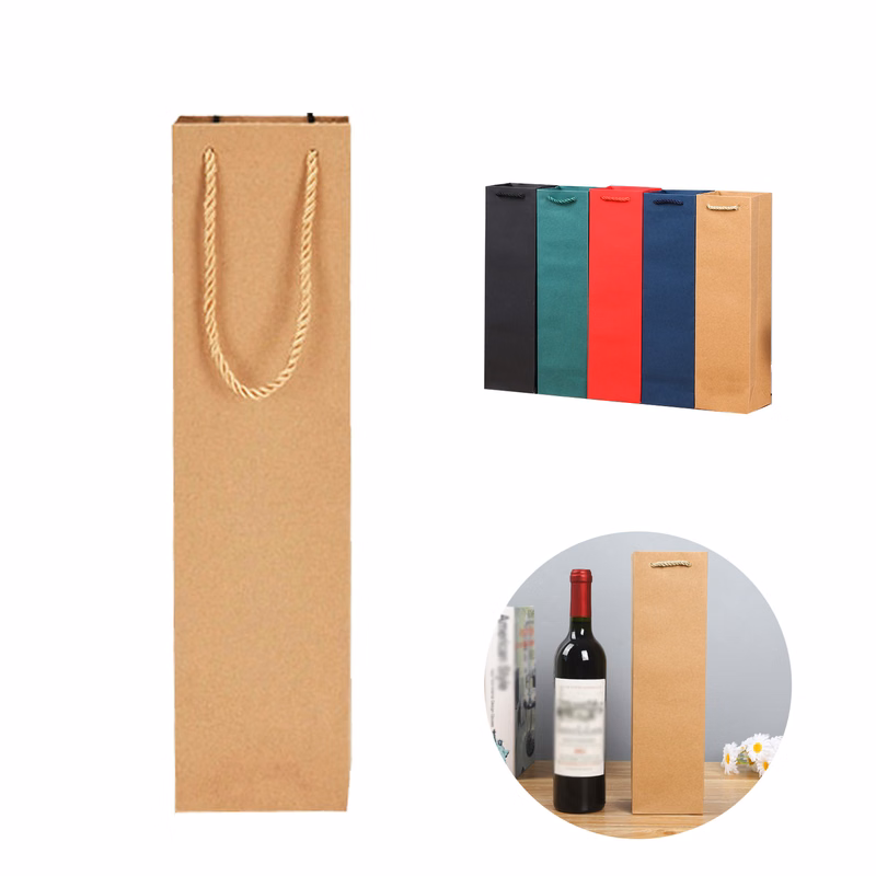 Single Kraft Paper Wine Tote Bag