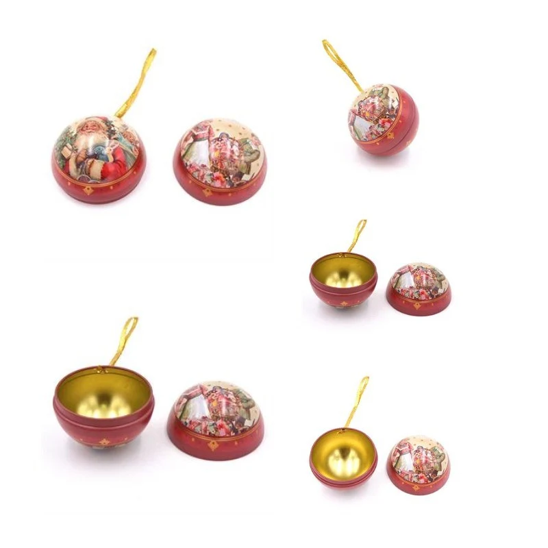 custom small Christmas tin ball with ribbon 1