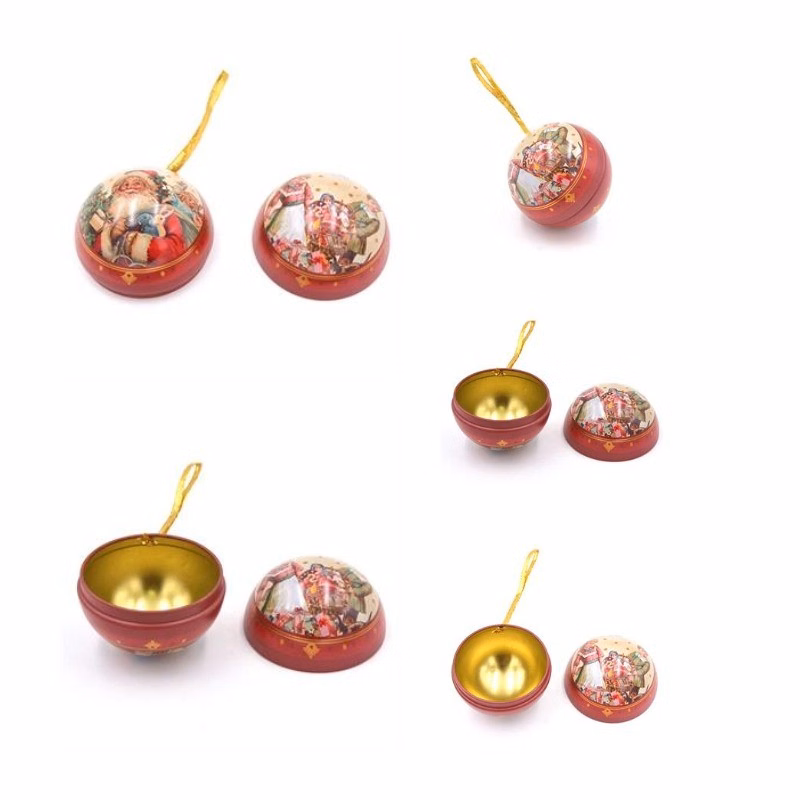 custom small Christmas tin ball with ribbon
