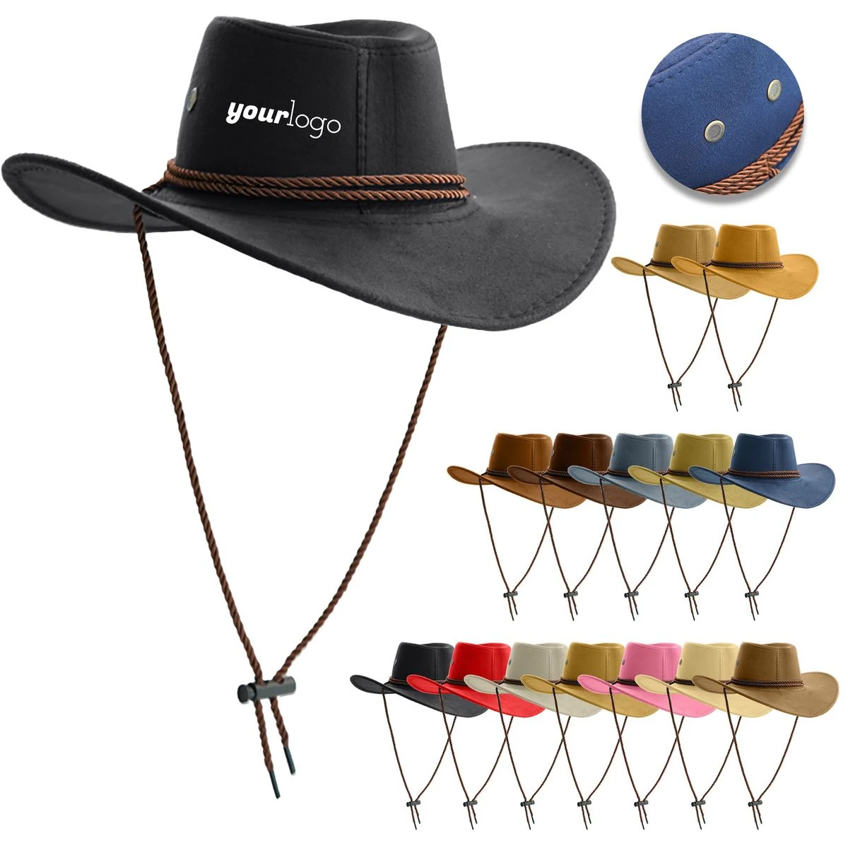 Adjustable Felt Western Hat with Ventilation Design 1