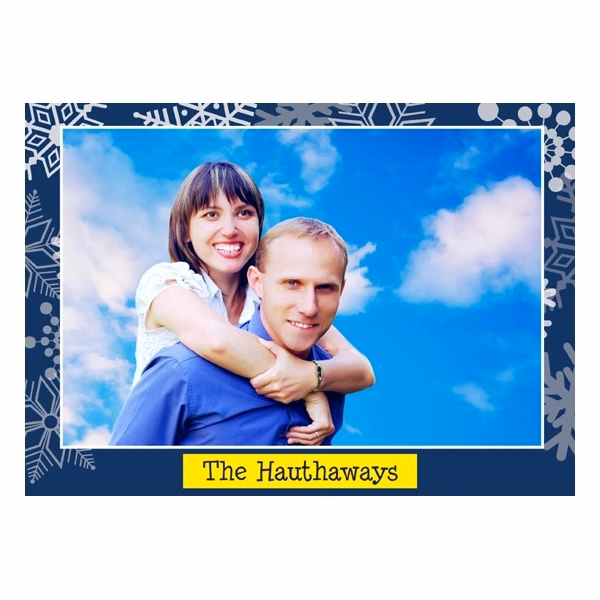 Personalized Blue Snowflake Photo Holiday Card