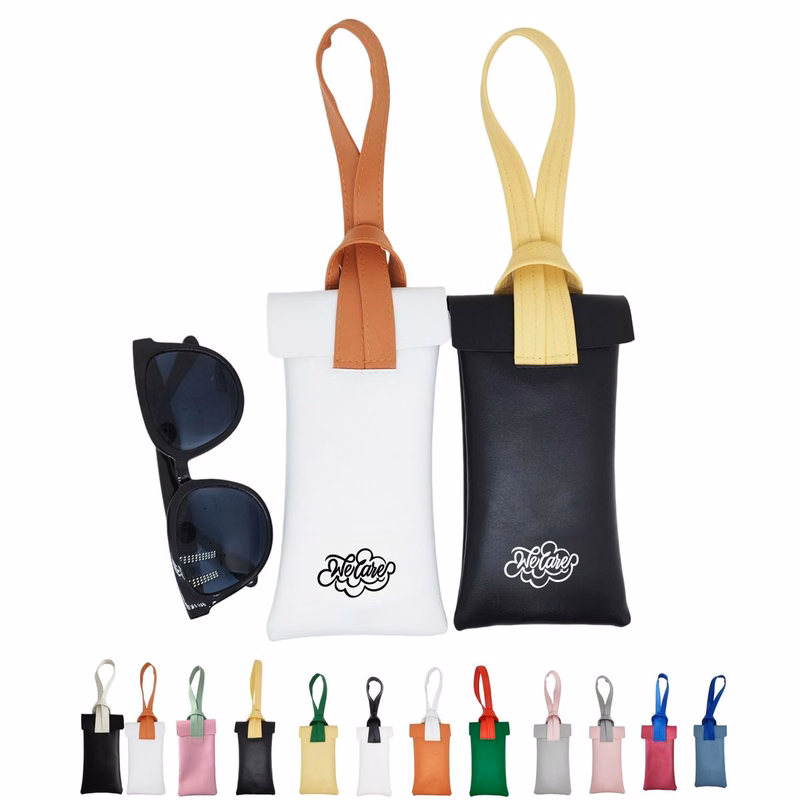 Soft PU Leather Sunglasses Pouch with Carrying Strap