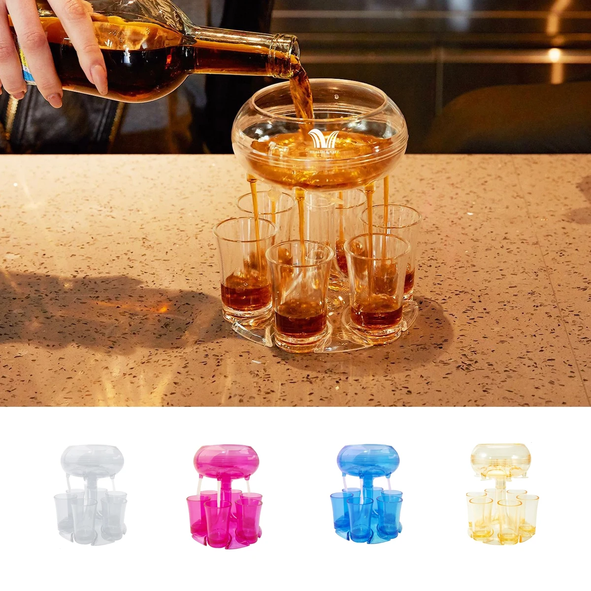 6 Shot Glass Dispenser and Holder Filling Liquids Beverage 1