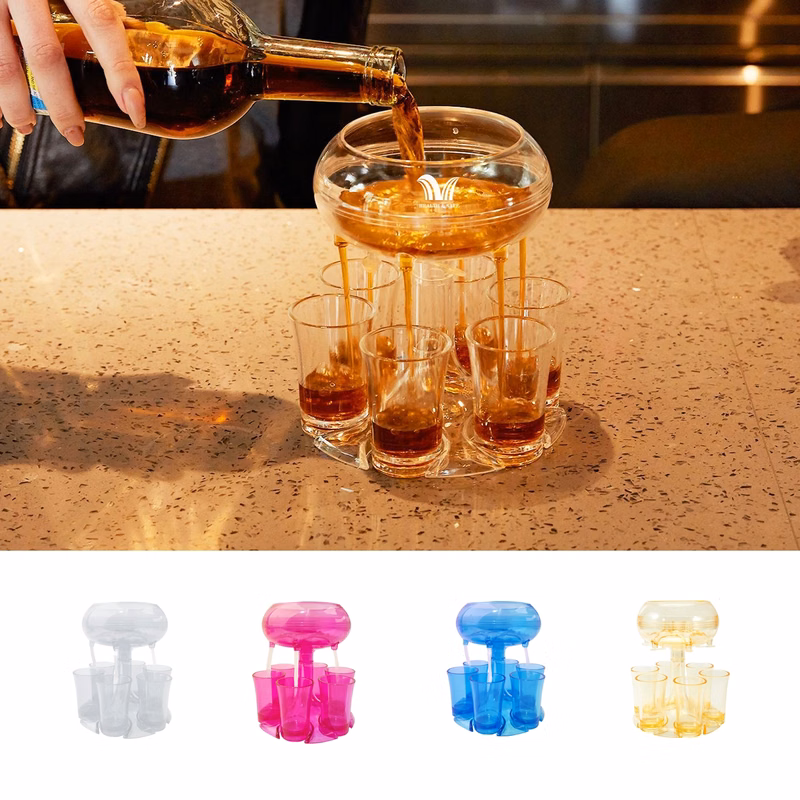 6 Shot Glass Dispenser and Holder Filling Liquids Beverage
