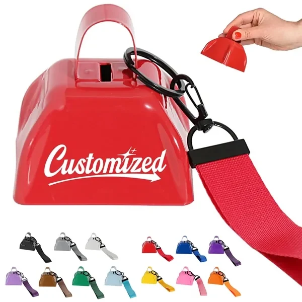 Custom Durable Mini Cowbell 2.91" with Carrying Strap — Sports Event & Rally Noisemaker 1