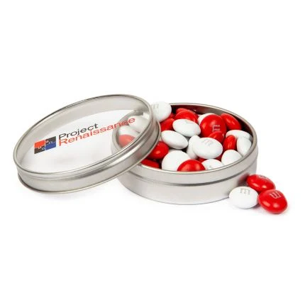 1.5 oz. Color Choice M&M'S® in Silver Tin with Custom Printed Lid 1