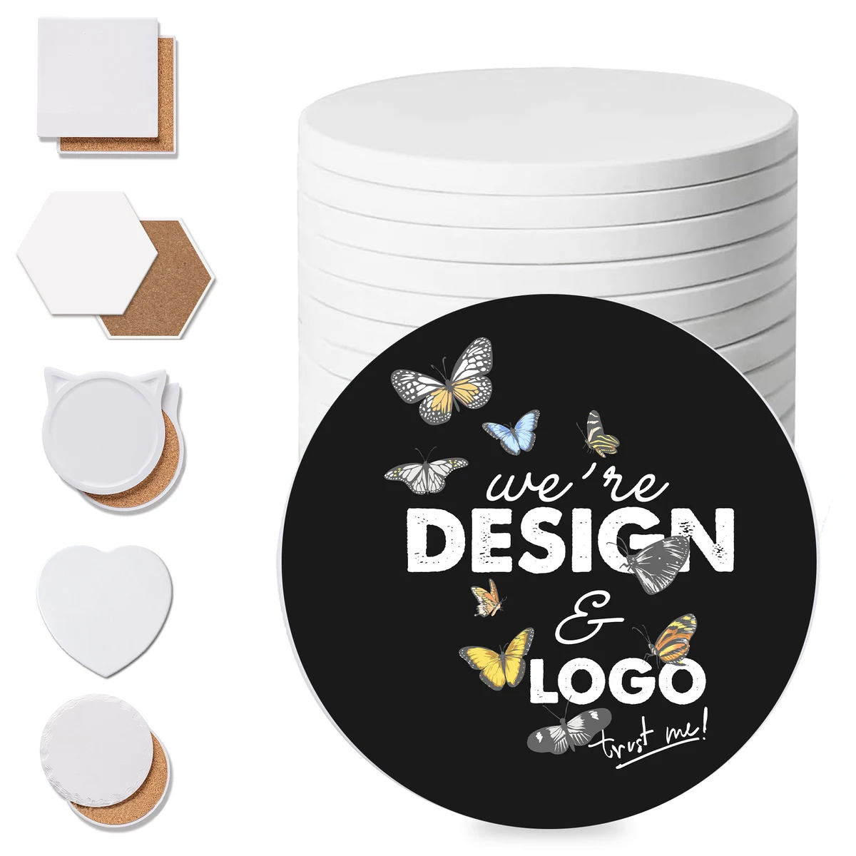 Full Color Round Ceramic Coaster with Cork 1