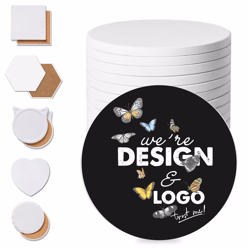 Full Color Round Ceramic Coaster with Cork