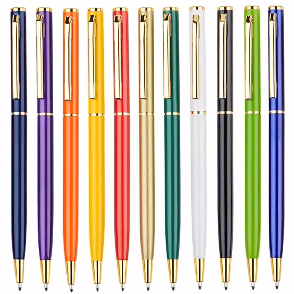 Slim Twist Metal Hotel Pen With Gold Trim