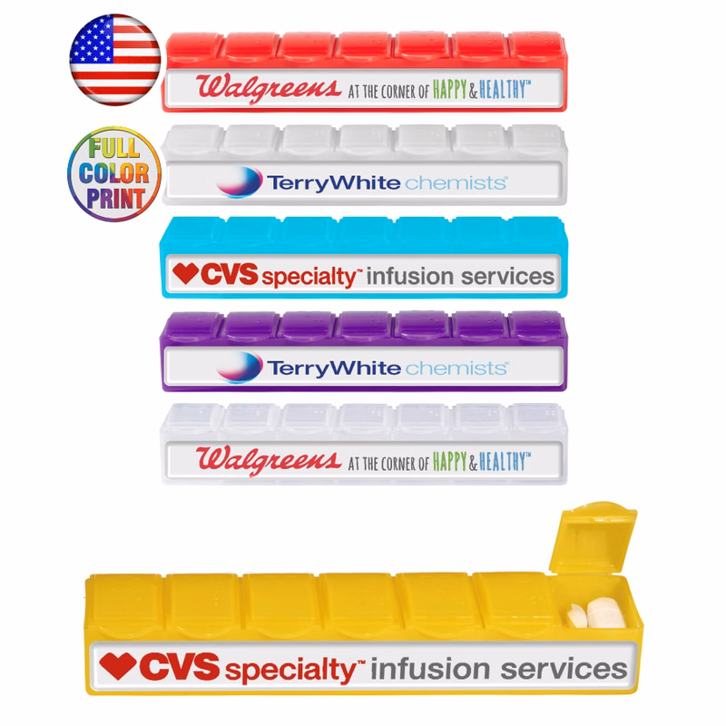 7 Day Pill Box Planner with Large Compartments - Full Color Print