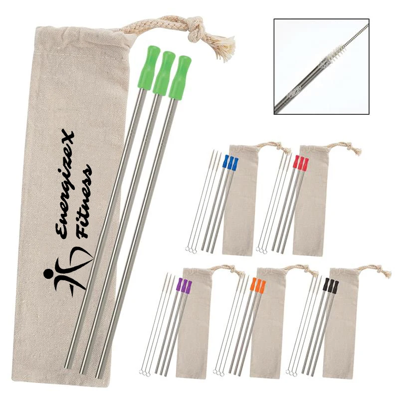 3-Pack Stainless Straw Kit with Cotton Pouch 1