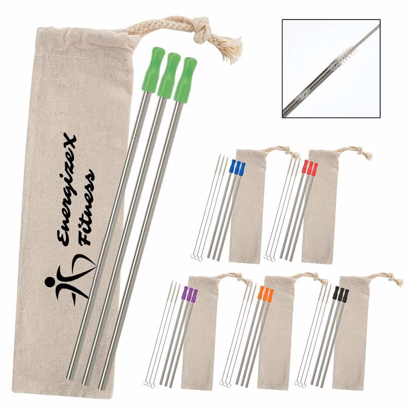 3-Pack Stainless Straw Kit with Cotton Pouch