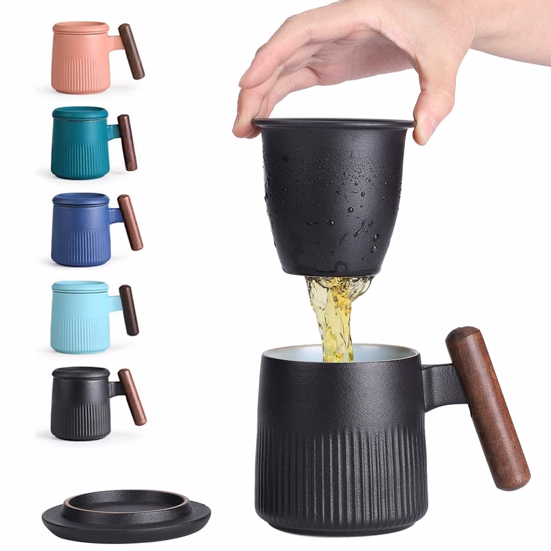 10 Oz Ceramic Teacup with Infuser and Lid