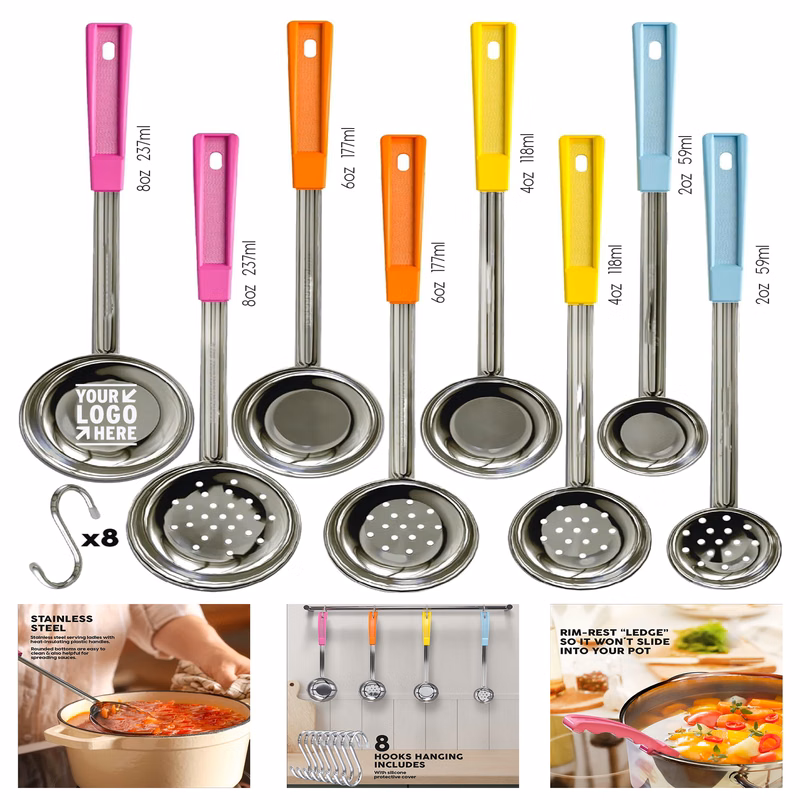 2 4 6 8 OZ 8 Piece Set Weight Loss Portion Control Spoons Measuring Serving Ladle Utensils 