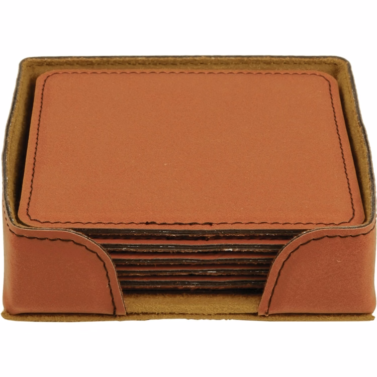 Rawhide Leatherette Set of Six Square Coasters