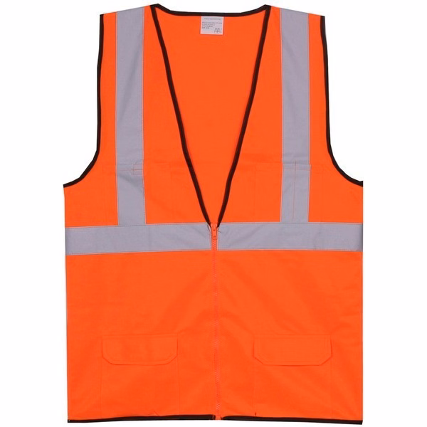Polyester Orange Solid Zipper Safety Vest SV170