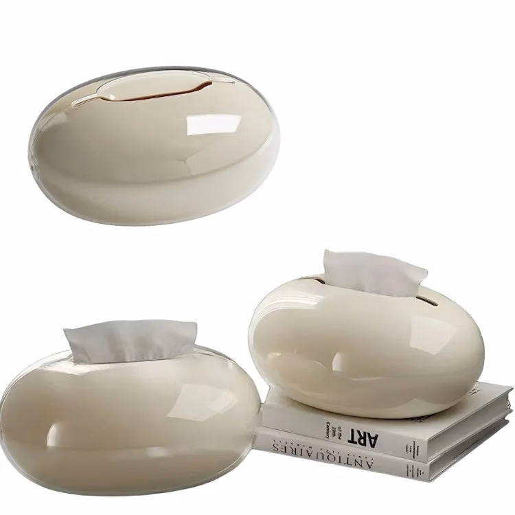 Cream White Luxury Art Tissue Box