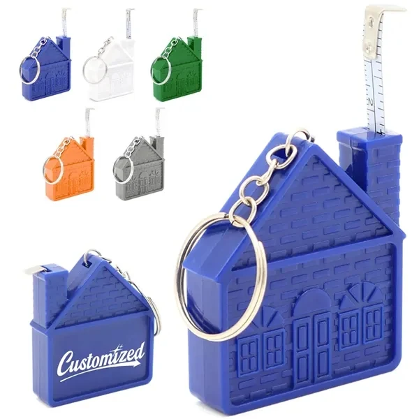 Custom House Shaped Mini Tape Measure Keychain with Tool — Property Real Estate Gift 1