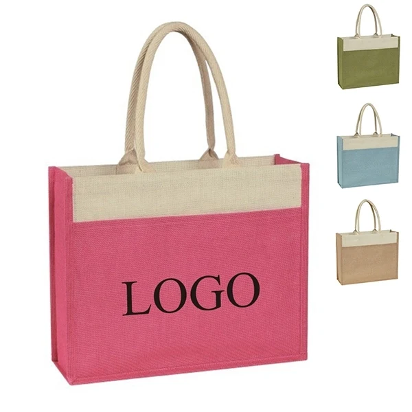 14 X17 X 5.5 Jute Tote Bag with Front Pocket 1