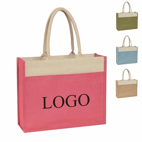 14 X17 X 5.5 Jute Tote Bag with Front Pocket