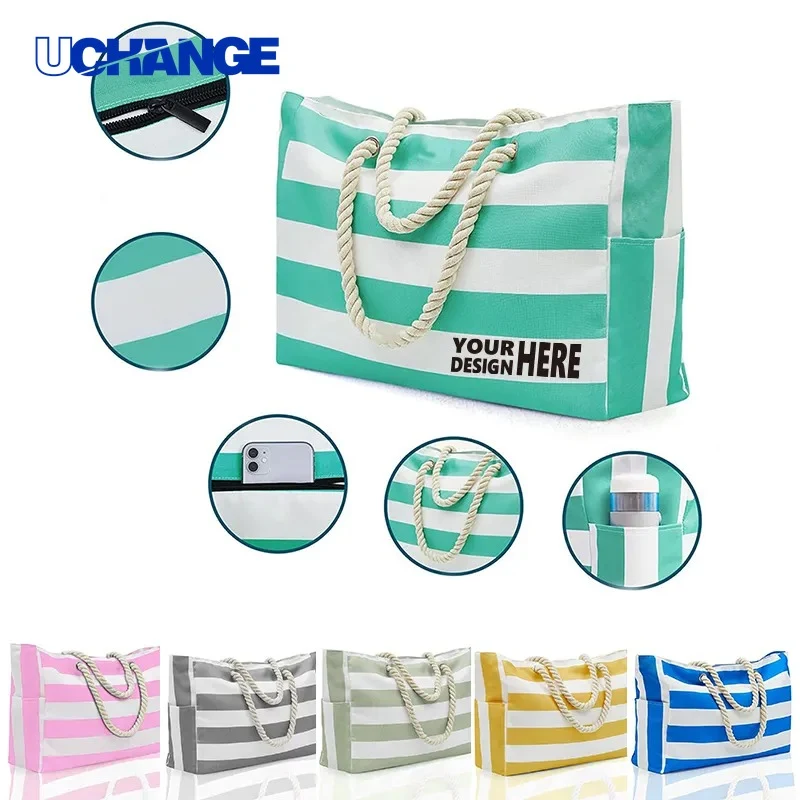 Striped Beach Tote Bag, custom tote bag with logo imprint 1