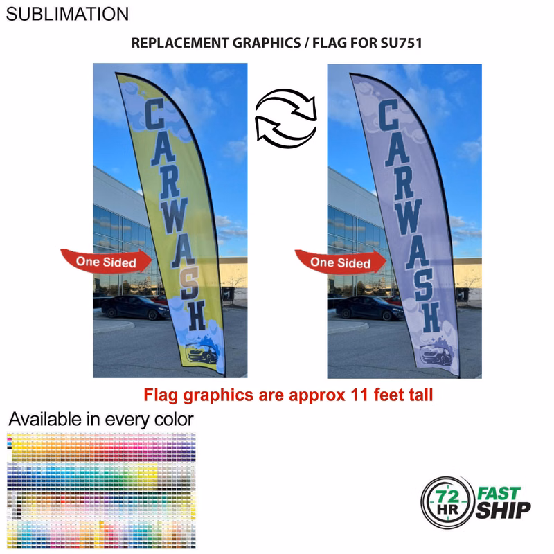 72Hr Fast Ship - Replacement Flag for 13' Medium Feather Flag Kit, Full Color Graphics One Side