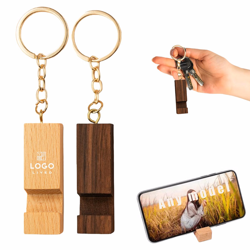 Environmentally Friendly Wooden Mobile Phone Holder Keychain