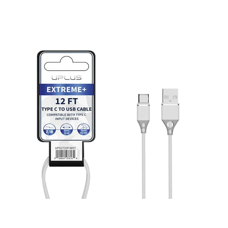 Type C to USB A Cable - 12 FT White 1