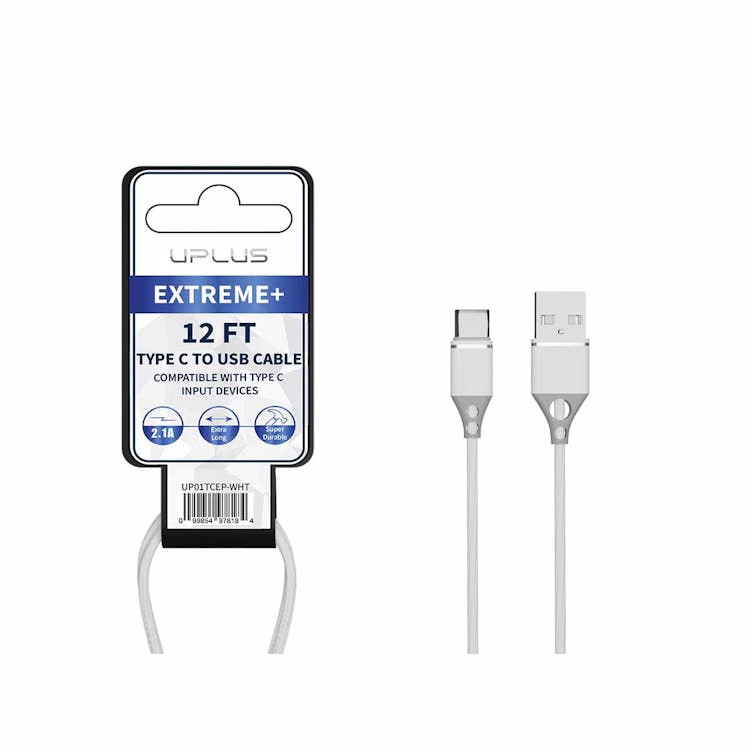 Type C to USB A Cable - 12 FT White