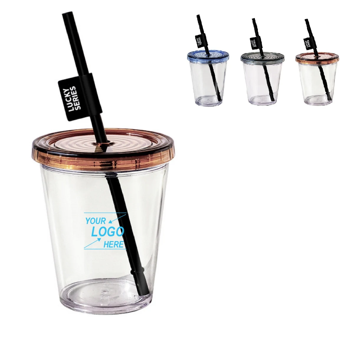Reusable Plastic Coffee Cup with Straw and Lid 1