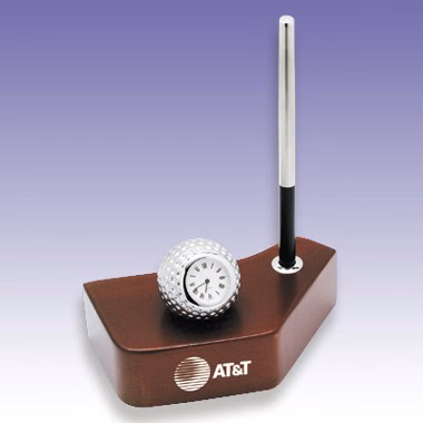 GOLF CLUB SHAPE PEN STAND W BALL CLOCK