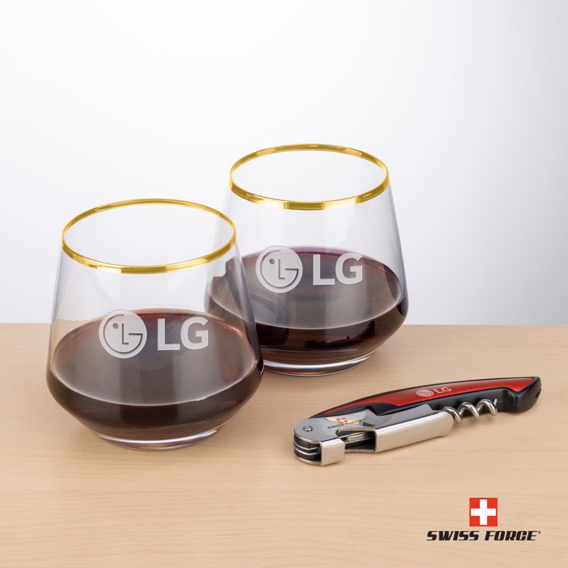 Swiss Force® Opener & Tucson Gold Rim Stemless Wine