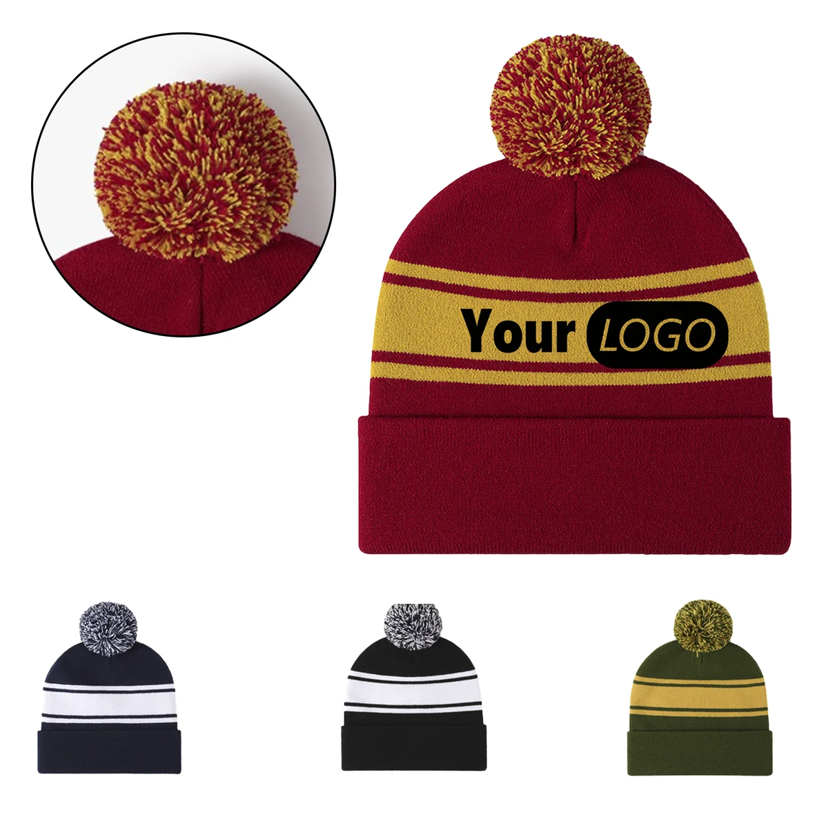 Sporty Striped Winter Pom Hat 1