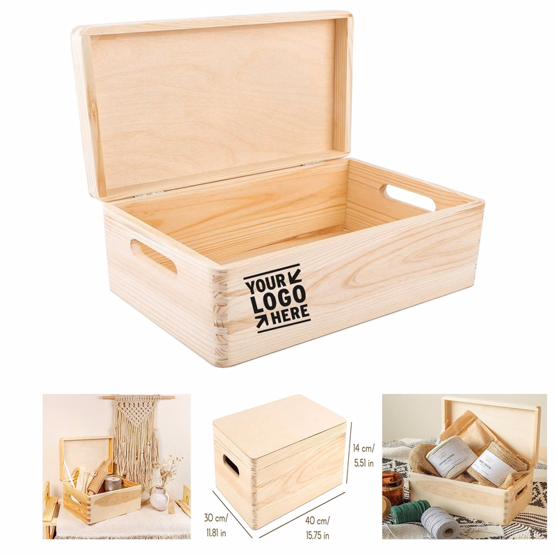 11.8 x 7.87 x 5.51 inches Large Wooden Storage Box with Hinged Lid