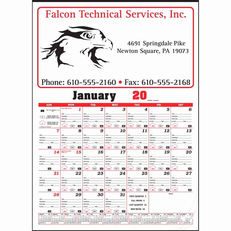 Style 74 Contractor's Bid Twelve Sheet Calendar