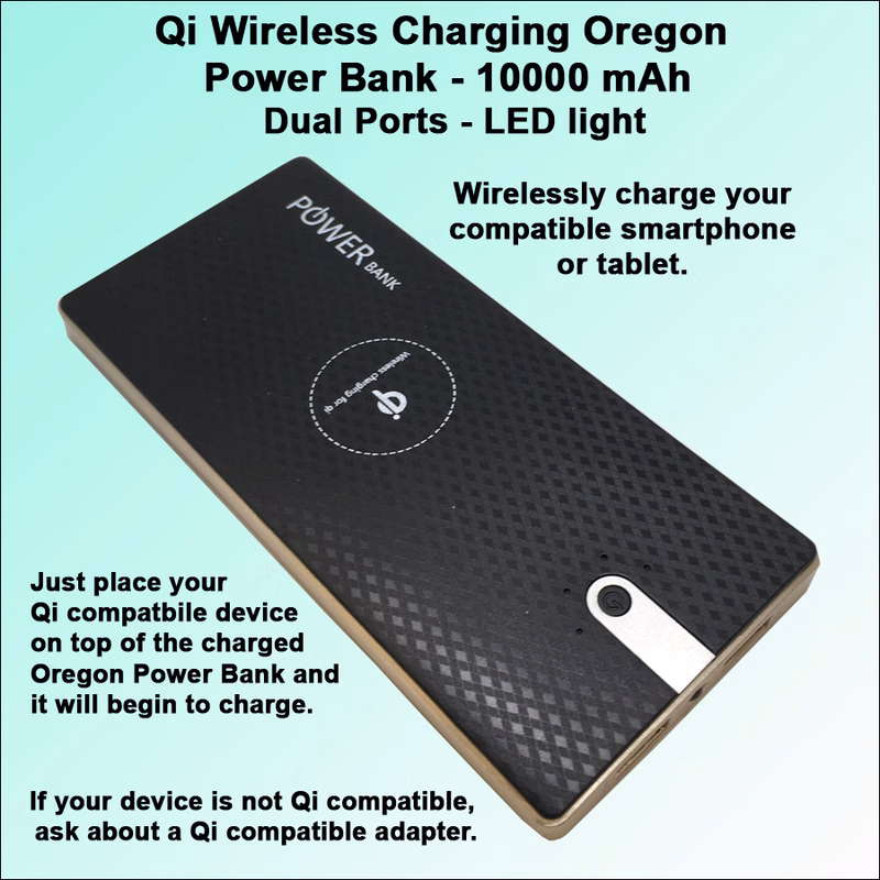 Qi Wireless Charging Oregon Power Bank 10000 mAh