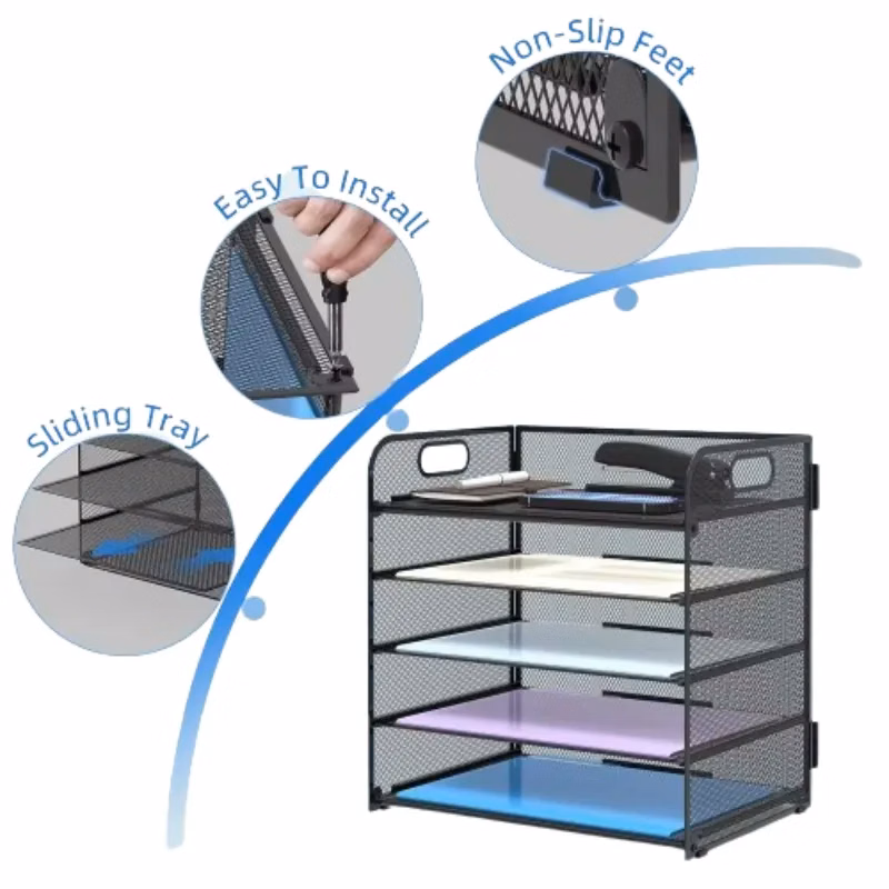 5-Tier Mesh Desk Organizer File Storage Rack