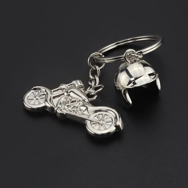Custom Metal Motorcycle Keychain with Helmet Pendant — Motorsports & Biker Promo 1