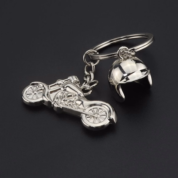Custom Metal Motorcycle Keychain with Helmet Pendant — Motorsports & Biker Promo