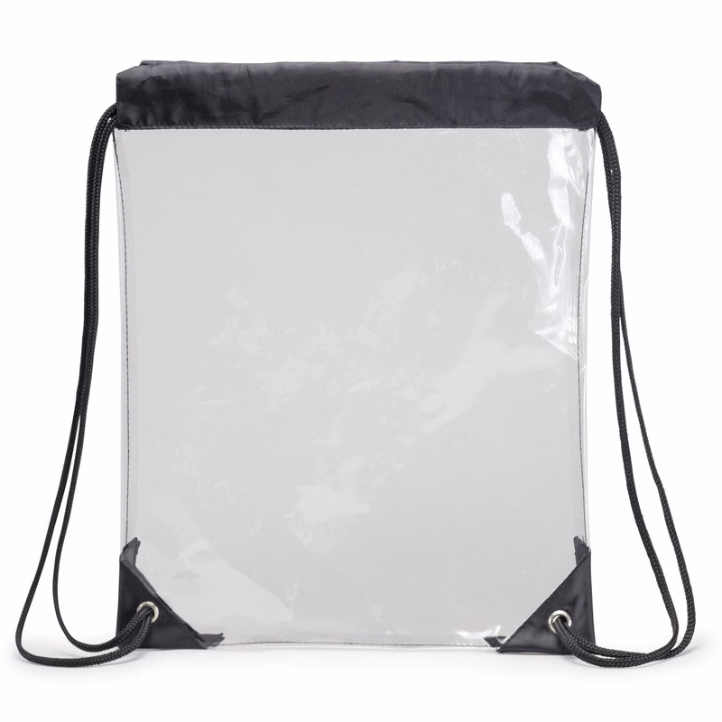Clear Vinyl Drawstring Bag with Black Trim