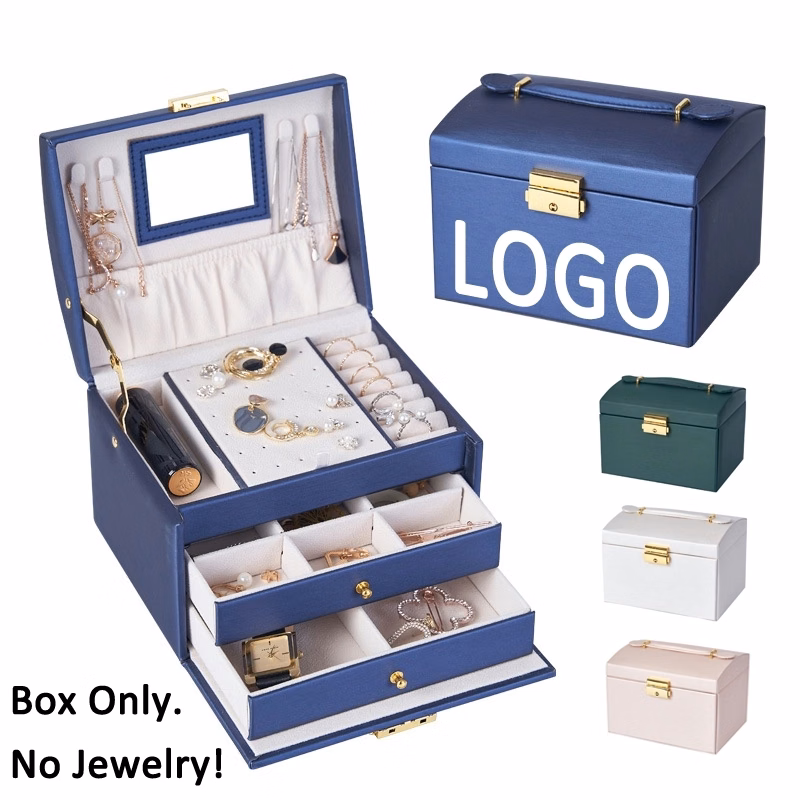 Custom 3-Layer PU Jewelry Organizer Box with Mirror / Hook
