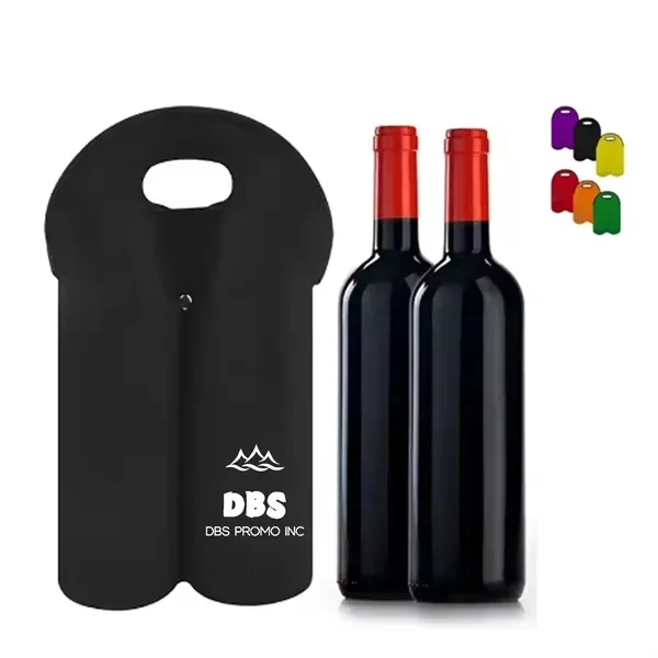 Stylish Neoprene Dual Wine Bottle Holder Tote Bag, custom tote bag with logo imprint 1
