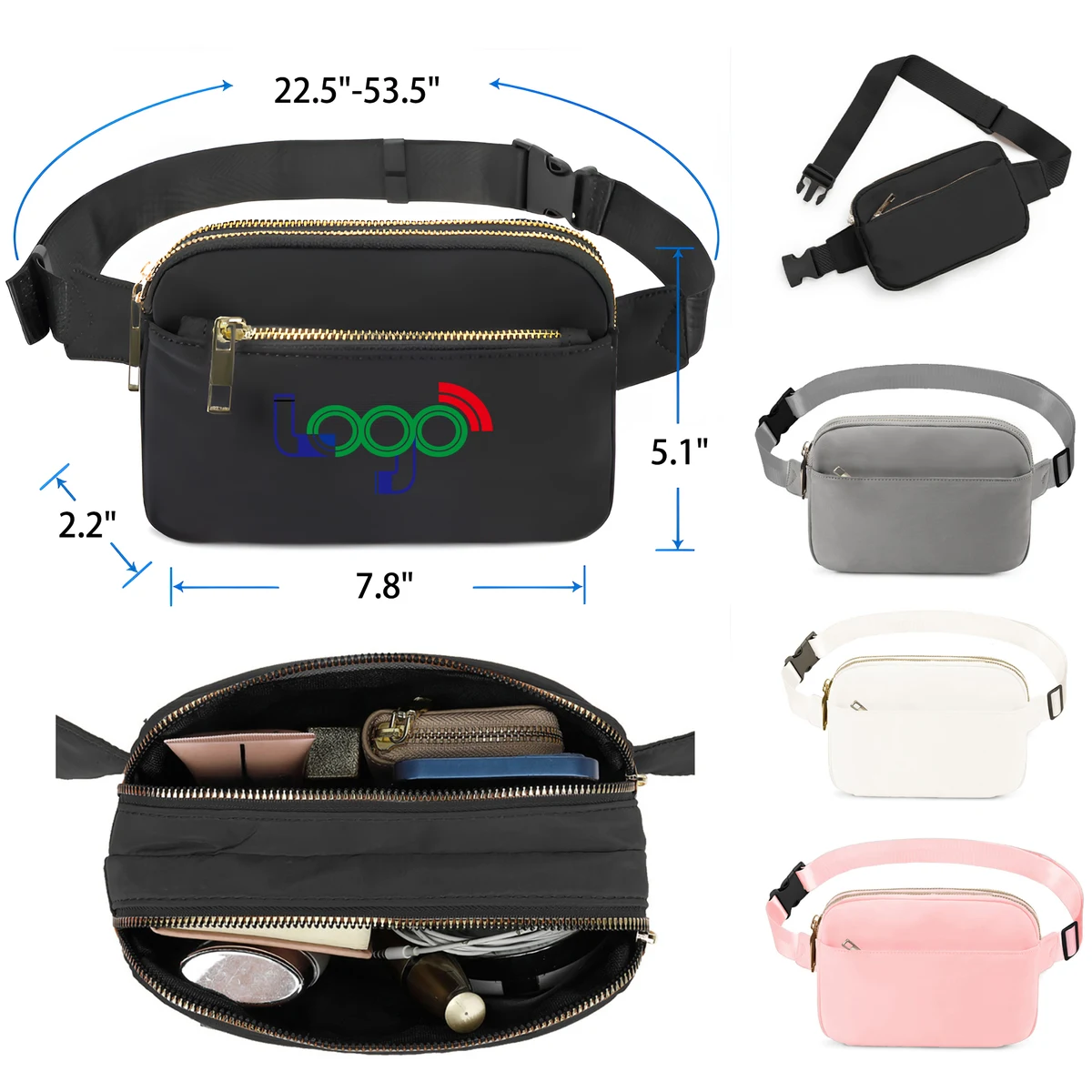 MOQ 50 PCS Stylish Solid Color Multi Pocket Waist Bag 1