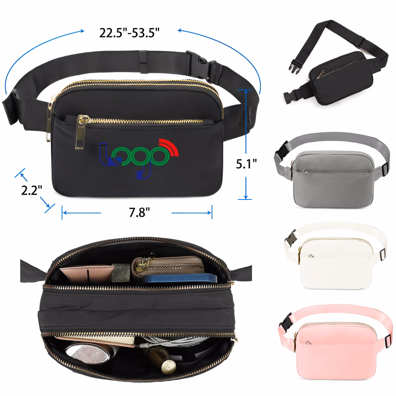 MOQ 50 PCS Stylish Solid Color Multi Pocket Waist Bag
