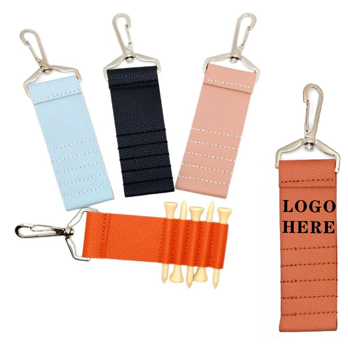 Custom Single-Color Logo Leather Golf Tee Holder Keychain 1