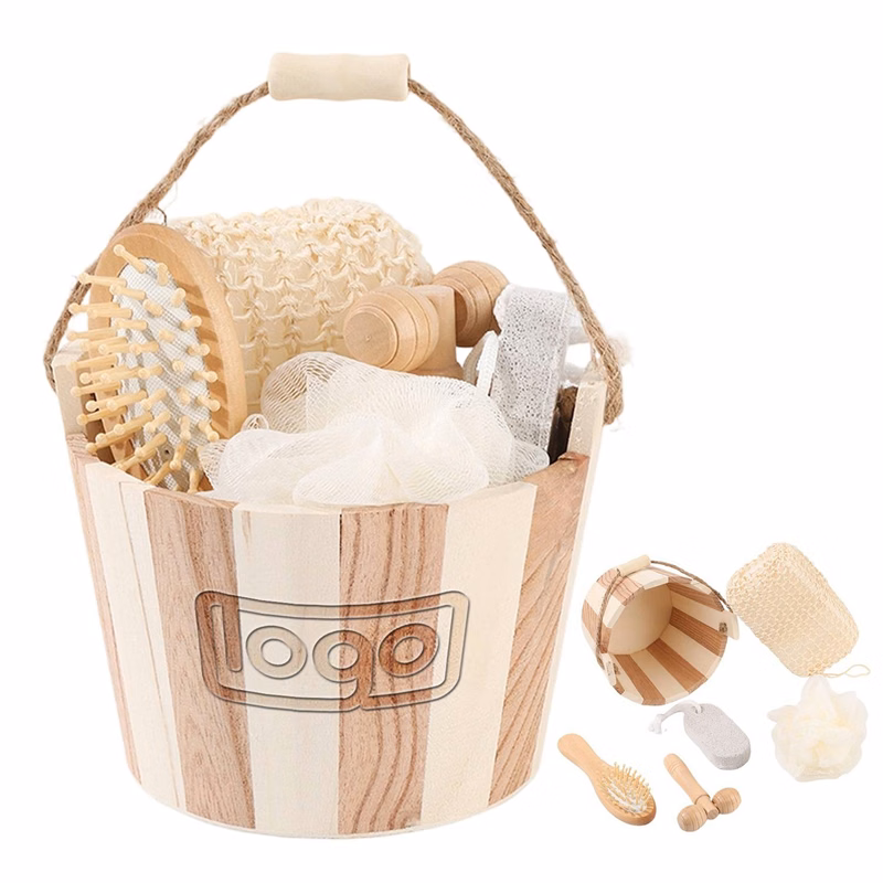 6-Piece Wooden Bucket Bath Massage Set